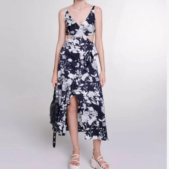 Maje | Dresses | Maje Cut Out Floral Midi Dress | Poshmark